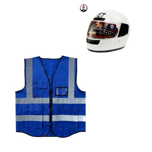 2 Piece Motorcycle Riders Safety Gears: A Full Head Helmet and Reflective Riders Vest