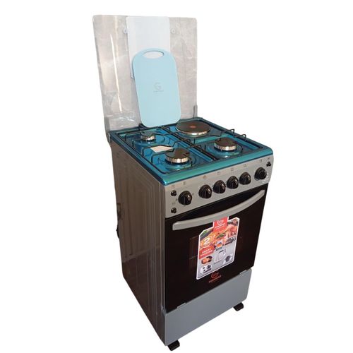 High Quality Shinny Finnish 3 Gas 1 Electric Hotplate Standing Cooker with Electric Standing Oven with Rotisserie and Free Gift