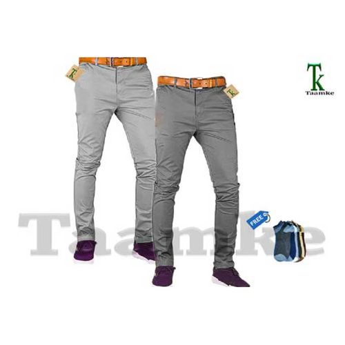 2 Khaki Men's Trouser Slim Fit Casual -Dark Grey & Light Grey+ Free Pair Of Sock