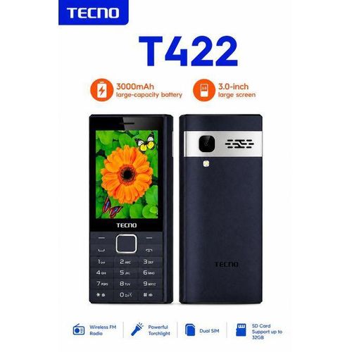 T422, 3 Display, 3000mAh Large-Capacity Battery,Wireless FM Radio, Dual Sim - Black