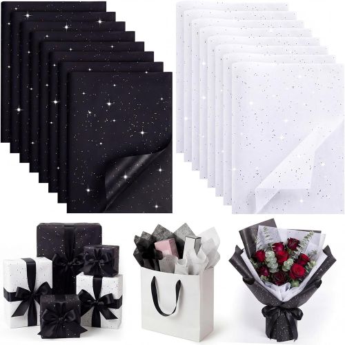 100 Sheets Tissue Paper for Gift Bags 20 x 14 Inch Black and White Glitter Tissue Paper