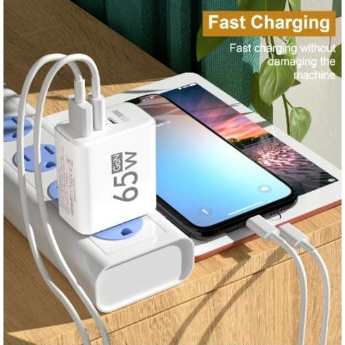 Super Fast USB C Wall Charger 65w Trio Adapter for Galaxy S24/S23/S22/S21 FE/S22+/S20 FE/S10e/S9/S8/Z Note 20/21, A15 5G/A14 5G/A54/A55/A13 5G/A03s/A53 5G/A35/A23/A24/A25/A05S/A04S/A34/A52/A32/A02S and all S series(White or Black)