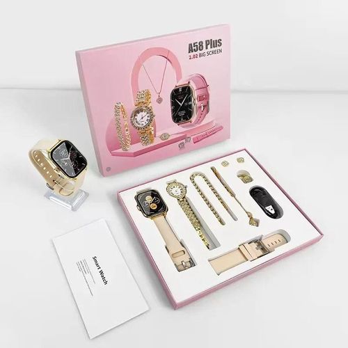A58 Plus Gold Women Smart Watch with Luxury Fashion Accessories
