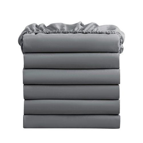 4x6,Fitted Sheets, Bulk Pack of 6, Deep Pocket, Soft Microfiber Bottom Sheets for Home, Salons, Hotels, Fitted Sheets Only (Dark Grey)