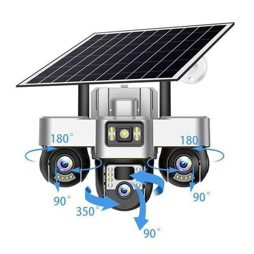 Battery Powered 3 Cameras Super PTZ Wide Angle V380 Pro Tripple Lenses Outdoor Solar Camera 4G Sim Card Night Vision With Motion