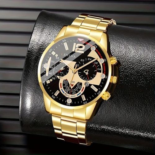 Mens Wrist Watch Sleek Gold Analog Timepiece for Daily Wear
