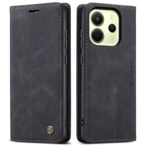 Xiaomi Redmi Note 14 4G Phone Case, Wallet-Style Black Retro Suede Leather Flip Cover with All-Round Protection