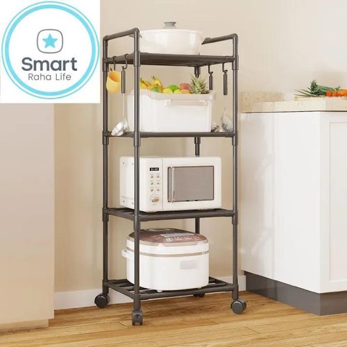 RahaLife Multifunctional Floor Standing Storage Rack Multi-Tier Kitchen Organizer for Microwave, Utensils Bathroom & Home Use Sturdy Steel Shelf