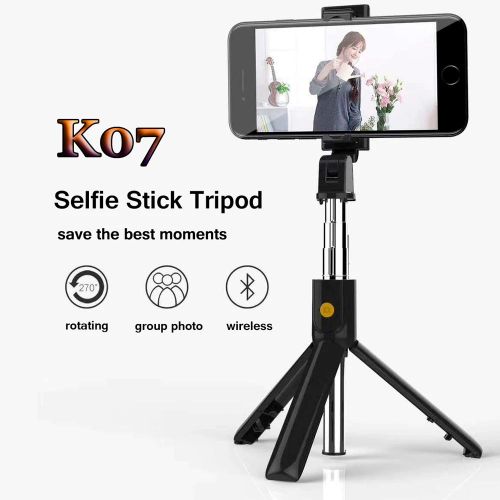 (Best selling) K07 Selfie Stick Remote Control Aluminium Tripod Blue Tooth All in One Selfie Stick Mobile Selfie Stick for Video