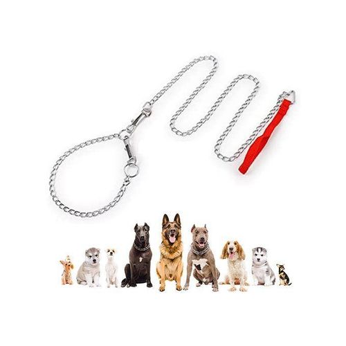 Dog Steel Chain Leash With Collar Nylon Handle - Basic Training Leash Heavy Duty Metal Chain Leads For Small Medium Large Dogs