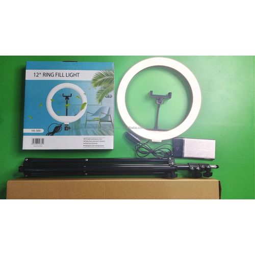 QX300 12-Inch LED Ring Light with Dimmable Adjustable Brightness Warm Neutral Cool White USB Powered Stand Phone Holder for Live Streaming Video Recording