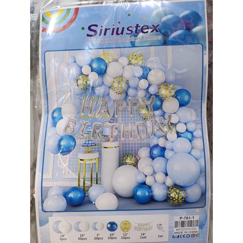 Blue White Gold Balloon Arch Kit Birthday Party Decoration Set with Banner