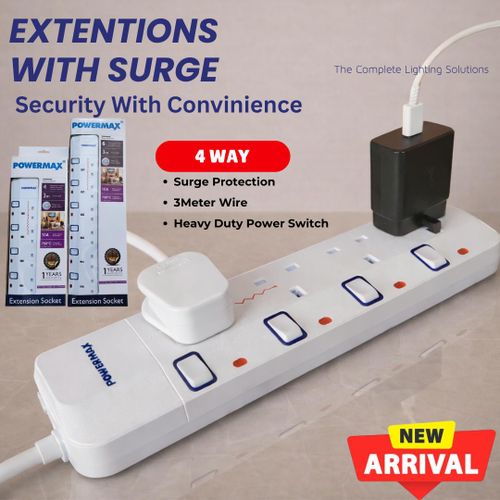Heavy Duty Extension Socket With Surge Protection 125mm Copper Cable 3M
