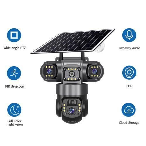 V380 Pro 3Lens 1080P 6MP 3G Solar Night Vision Outdoor PTZ Auto Track Wireless IP66 CCTV Security Camera