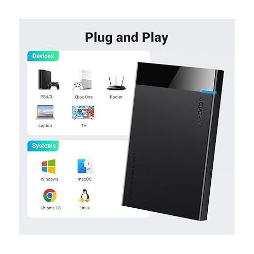 US221 2.5” SATA Hard Drive Enclosure – USB 3.0 External SSD/HDD Case (7mm/9.5mm) with UASP for Fast Data Transfer