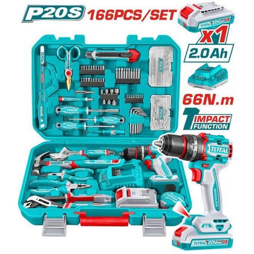 Comprehensive 20V Cordless Drill Tool Box set , 166 Piece Tool Set with Electric Hand Drill, Professional Power Tool Kit For Home, Electric Screwdriver Tool Box Set for Garden, Office, House, Furniture Repair