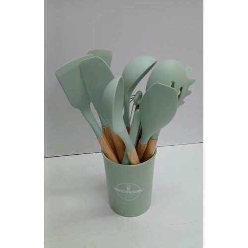 12 in 1 Cooking and Serving Spoon Set with Holder Heat-Resistant Silicone Utensils Kitchen Tools for Stirring Mixing Serving and Cooking Durable Non-Stick Safe Kitchen Gadget