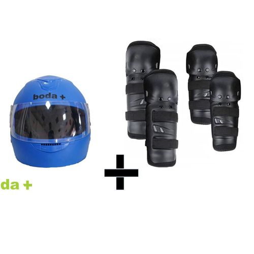Motorcycle Full Face Helmet + Racing Knee And Elbow Guard Protector