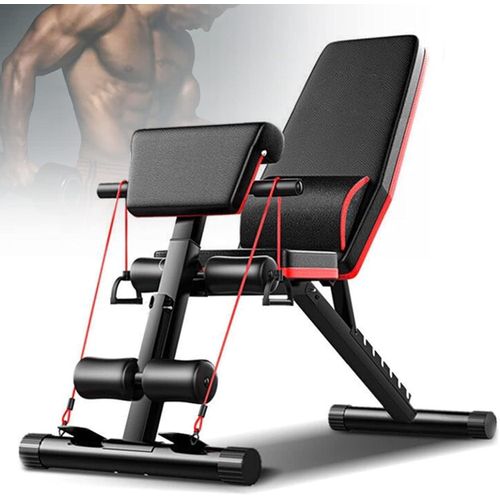 Multifunctional Adjustable Weight Bench with Preacher Curl Pad, Resistance Bands and Foam Leg Rollers, Foldable Flat Incline Decline Gym Bench