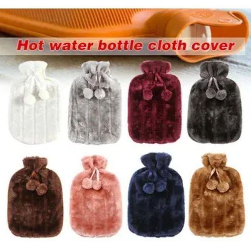 2 L Hot Water Bottle with Cover, Fluffy, Hot Water Bottle with Cover, for Children and Adults - Assorted Colors