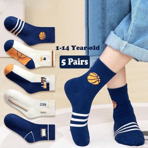 1-14T Kids Socks Spring Autumn Cotton Socks 5 Pairslot Soft Cotton Socks Calf Socks Little Big Boys Crew Sock5-8 Years Old