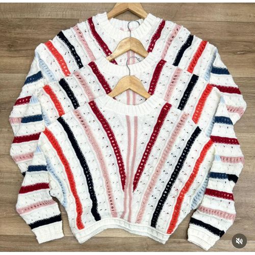 Ladies Cute Stripped Sweater Top-White