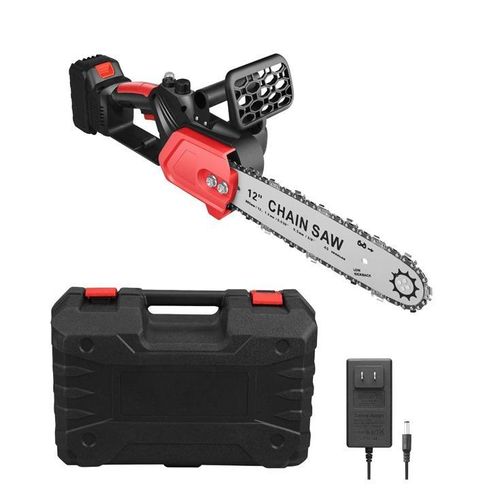 Professional Fast Cut Brushless Cordless 12 Inch Chain Saw with 2 Rechargeable Large Capacity Lithium Ion Batteries for Tree Pruning and Garden Maintenance