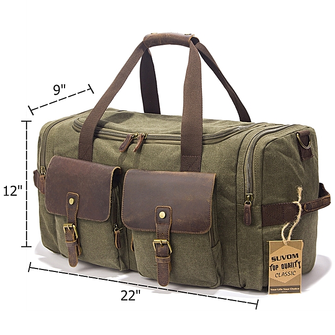 Buy BlueLife Multi-pockets Canvas Leather Holdall Bags for Travel ...