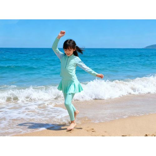 Girls conservative swimwear.