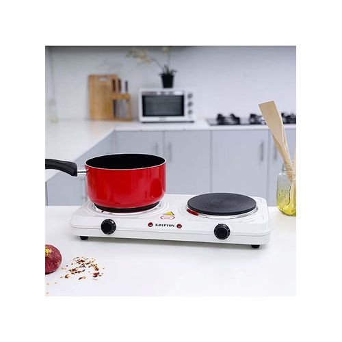 Double Electric Hot Plate with Solid Hot Plates of 155+155 mm, Equipped with Adjustable Thermostat and Overheat Protection and Ideal for Boiling, Sautéing, Frying and Other Cooking Tasks 2000 W KNHP5306N White
