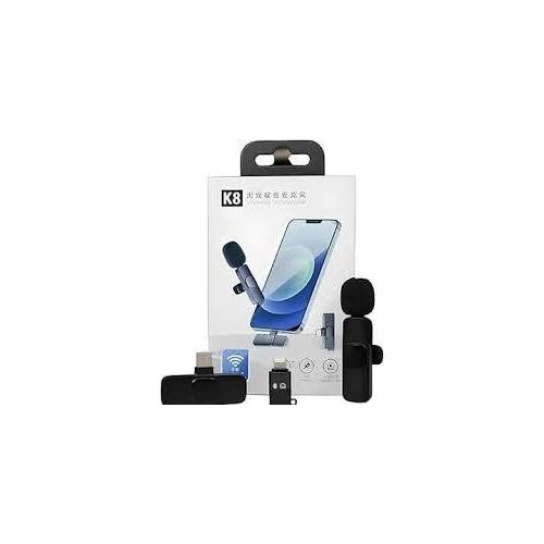 K8 Wireless Lavalier Microphone set for vlogging and recording audio on mobile devices