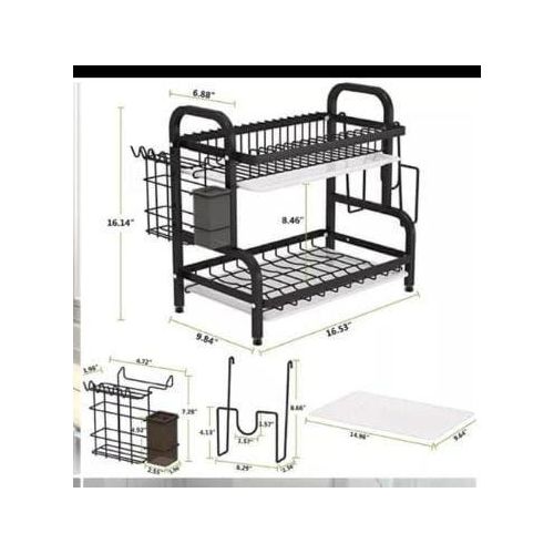 2-layer advanced heavy-duty dish rack organizer for kitchen countertop stainless steel drying tray with large capacity and modern design for plates bowls cups and utensils