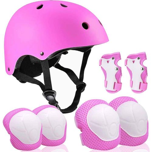 Pink 7 PcsCycling and Skating Protective Gears and Helmet, Knee Pads, Elbow Pads and Hand pads