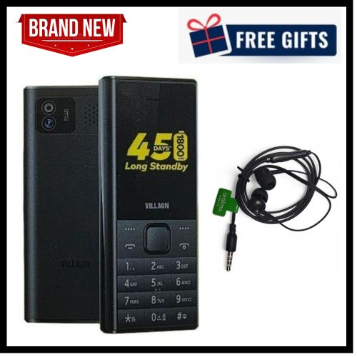 V201 177 Inch Display Type C FM Radio Bright Torch Camera 1800mAh Tripple SIM Plus free earphones Blck- Black