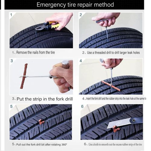 Tubeless Tire Puncture Repair Kit 9-Piece T-Handle Tool Set Car Motorcycle Emergency Fix