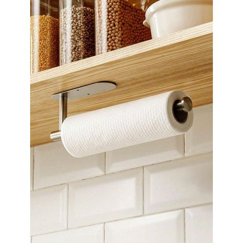 Stainless Steel Wall Mounted Paper Towel Holder SUS304 Kitchen Bathroom Tissue Roll Holder Adhesive or Drill Installation Multipurpose Kitchen Organizer for Cling Film Foil Paper Vertical Horizontal Mount