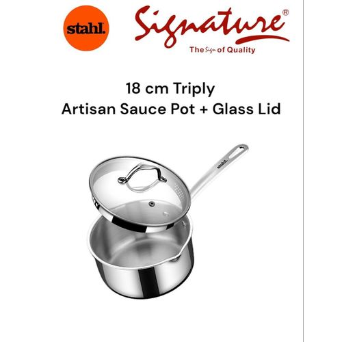 18 Cm Triply Artisan Sauce Pot + Glass Lid (Stahl)