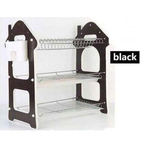 Nunix Stainless Steel 3 Tier Dish/utensils Rack With Wooden Sides