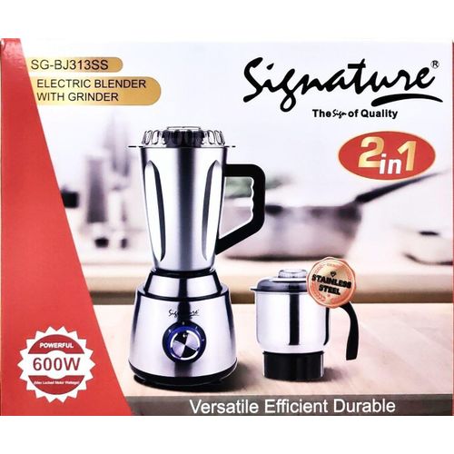 2in1 Stainless Steel Electric BLENDER With GRINDER (600W Super Powerful) (Jar 1.5 Ltr + 600ml Grinder Jar) SG - BJ 313 SS