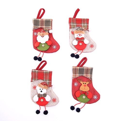 Christmas Stocking4 Pack Classic Christmas Stocking SantaSnowmanReindeerBearXmas Character 3D Plush with Faux Fur Cuff Christmas Decorations and Party Accessory