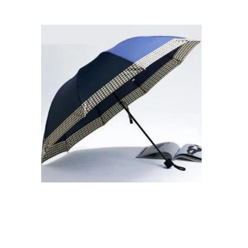 Strong Foldable Checked Umbrella Compact Size With Opening Switch & Smooth Curved Handle + FREE GIFTS Classic Wrist Watch