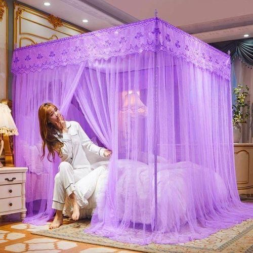Purple 6*6 4 Stand Mosquito Net Free 2 Comfortable Bed Pillows – Strong Mesh – Easy Install Assorted colors Pillow color may vary
