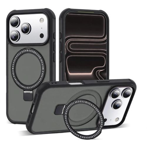 Magnetic Translucent Case Compatible with iPhone 17 Pro Case with Magnetic O-Ring Stand Military-Grade Translucent Shockproof Back Case Black