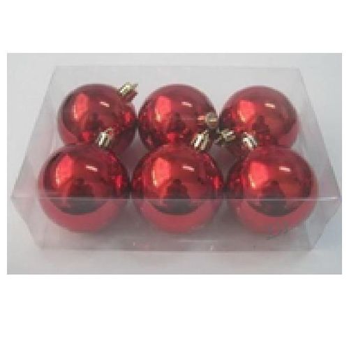 10cm Shiny Plastic Christmas Ball Red 6pcs/Pkt
