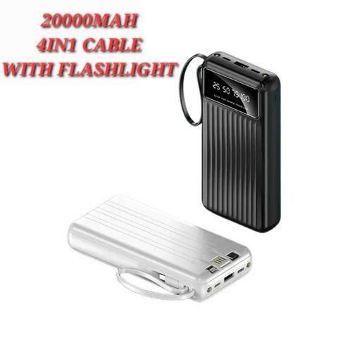 10W Power Bank 20000MAH WITH 4 LIGHTNING TYPE C MICRO CABLES With Flashlight