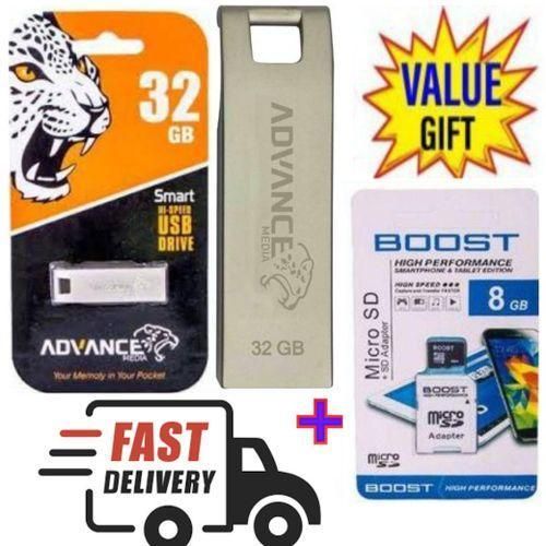 Advance 32GB USB Flash Disk Smart 32GB - Silver +Free 8GB Memory Card