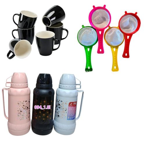 hot or cold beverages with this practical beverage set, featuring a 2-litre insulated flask, 6 ceramic mugs, and a free tea sieve. The insulated flask helps maintain your drink's temperature for hours,