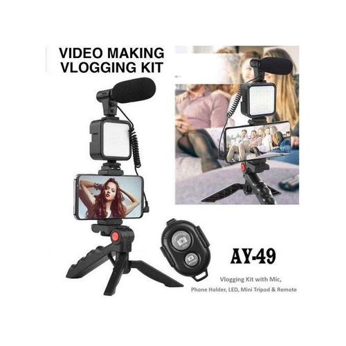 AY-49 Video Making Kit Smartphone Vlogging Kit with Noise Cancelling Microphone and LED Light