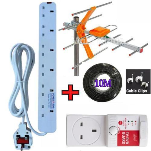 6 Way Power Extension // Power Extension Socket LONG Cable +Free NEW Smart High Quality Digital TV Aerial For Vitron 43 ,32Inch Frameless Digital Smart Android TV Netflix Youtube + 10 Cable Pin +TV Guard
