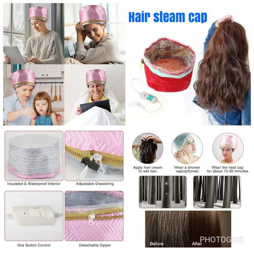 Hair Steamer Cap – Thermal Cap with 3-Level Temperature Control, Red & Pink